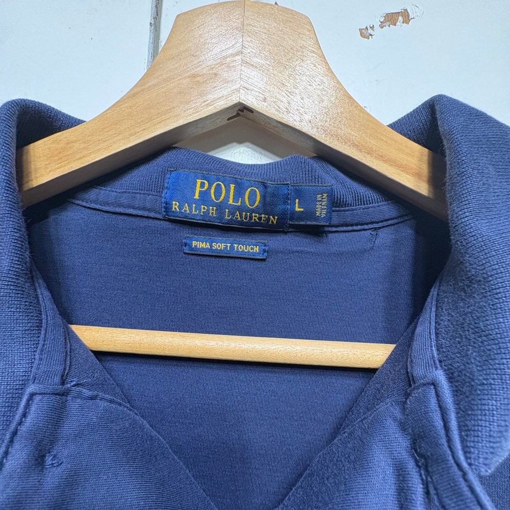 Polo Ralph Lauren Pima Soft Touch Polo Shirt Mens Large Navy Blue Pima Cotton - Picture 3 of 13